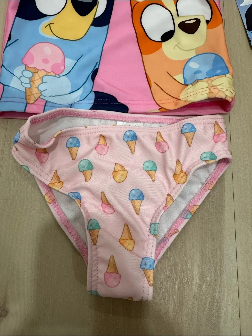NWT Bluey Baby 12 Month 2 Piece Swimsuit Set Rashguard & Bottoms Pink Icecream